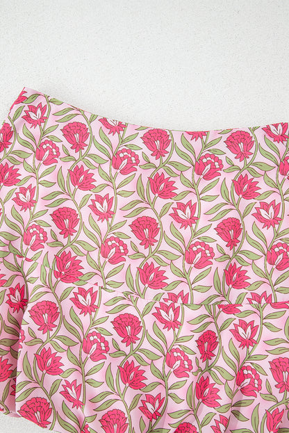 Rosa Set mit bauschigem, kurzem Tanktop und Minirock mit Blumenmuster