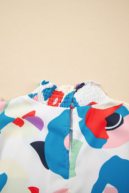 Mehrfarbige Bluse mit abstraktem Print und Rüschenärmeln