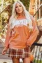 Orangefarbenes Sweatshirt mit Rundhalsausschnitt und Kordelzug und Kürbisgewürz-Grafik