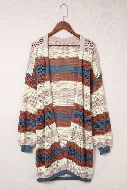 Blau gestreifte Strickjacke mit Farbblockdesign