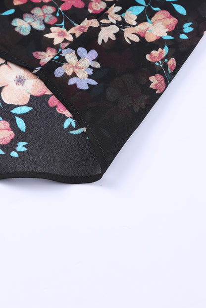 Schwarze Chiffonbluse mit Wildblumen-Print