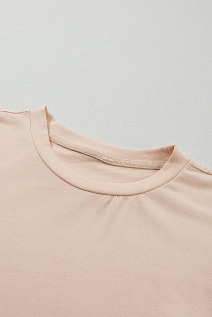 Khakifarbenes, lässiges T-Shirt mit Rundhalsausschnitt