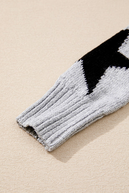 Grauer Pullover mit überschnittener Schulter und Sternmuster