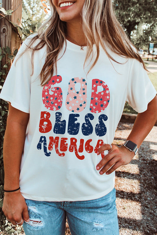 Weißes T-Shirt mit „God Bless America“-Grafik