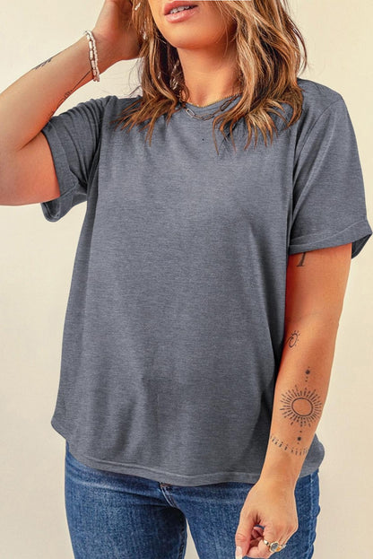Graues, lässiges T-Shirt mit Rundhalsausschnitt