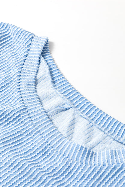 Myosotis – Geripptes, strukturiertes Langarm-T-Shirt in Übergröße