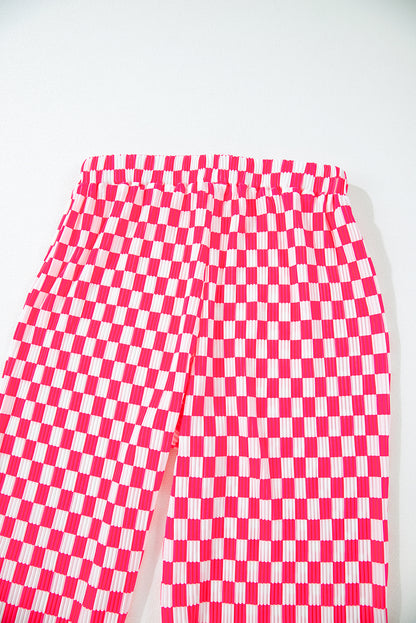 Rosa Pyjama-Set mit kariertem Hemd mit Knöpfen und hoch taillierter Hose
