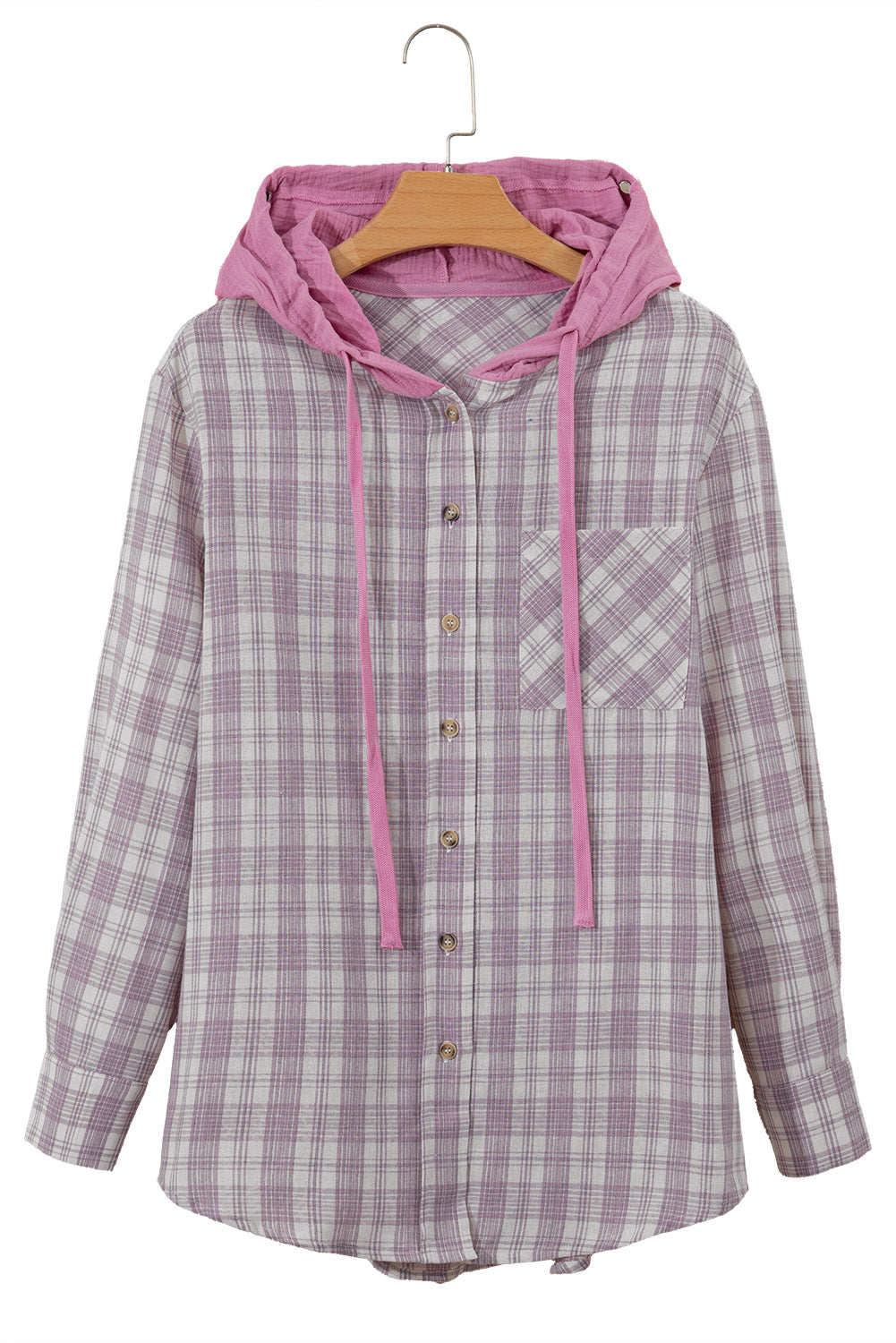 Locker geschnittene Shacket mit Kapuze und Karomuster in Rosa