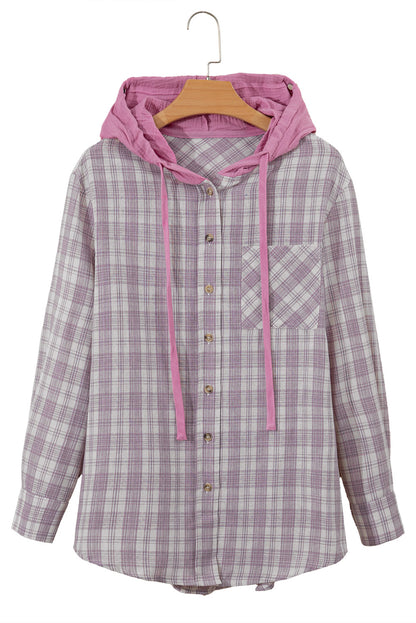 Locker geschnittene Shacket mit Kapuze und Karomuster in Rosa