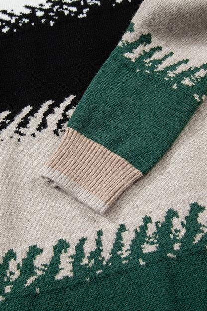 Black Stylish Color Block Pattern Drop Shoulder Sweater