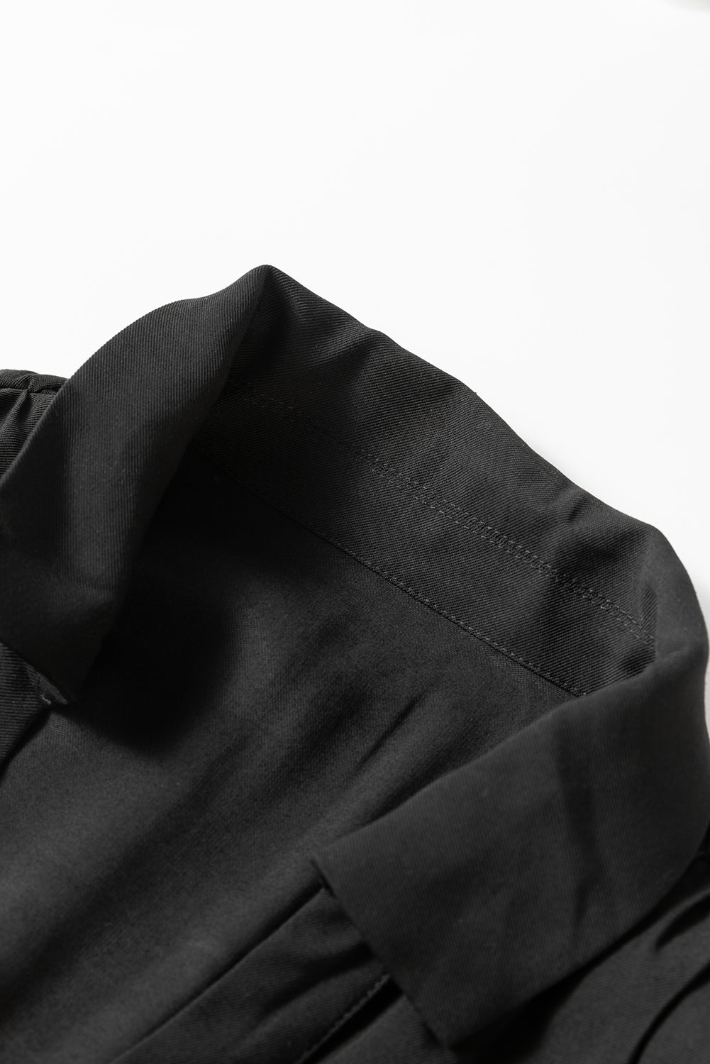 Schwarzes, elastisches, tailliertes, langärmliges Mini-Hemdkleid