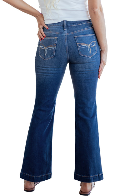 Sail Blue Western Stitch Patched Pocket Bootcut Jeans