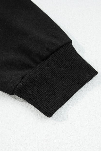 Black Varsity Stripe Detail Drop Shoulder Pullover Mini Skirt Set