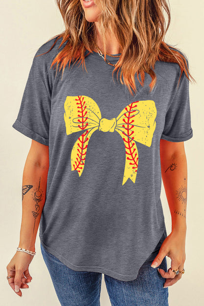 Lässiges Baseball-T-Shirt mit Schleife und Grafik