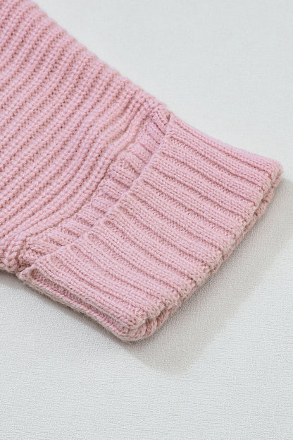 Rosafarbener Oversize-Strickpullover mit umgeschlagenen Ärmeln