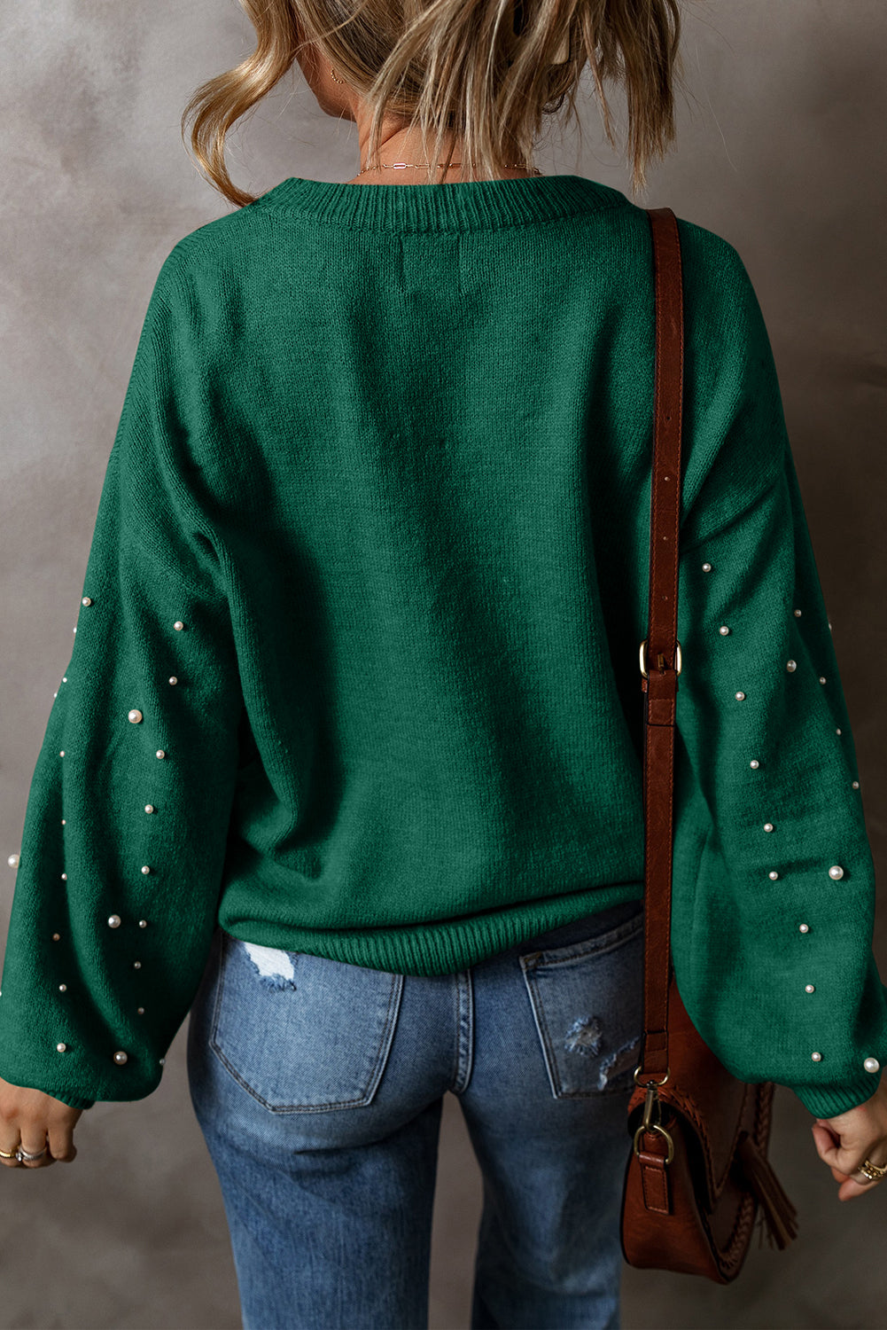 Evergreen Pullover mit Perlen und überschnittener Schulterpartie und Rundhalsausschnitt