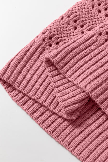Pfirsichblüten-Pointelle-Strickpullover mit Raglanärmeln und Kapuze