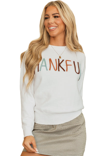 Weißer Pullover mit Stickerei „Thankful Ivory“