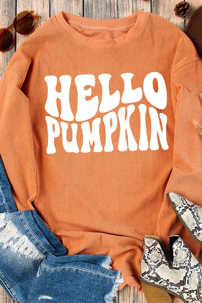 Oranges Sweatshirt mit „HELLO PUMPKIN“-Buchstabengrafik