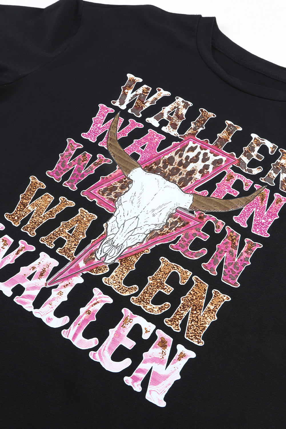 Schwarzes, übergroßes WALLEN-T-Shirt mit Kuhschädel-Grafik
