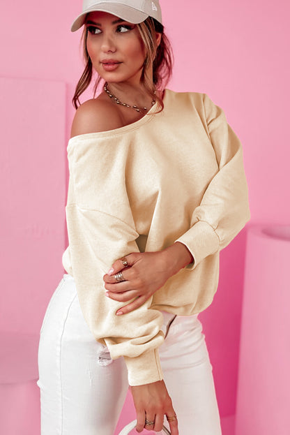Aprikosenfarbenes Sweatshirt mit Rundhalsausschnitt und Schleife