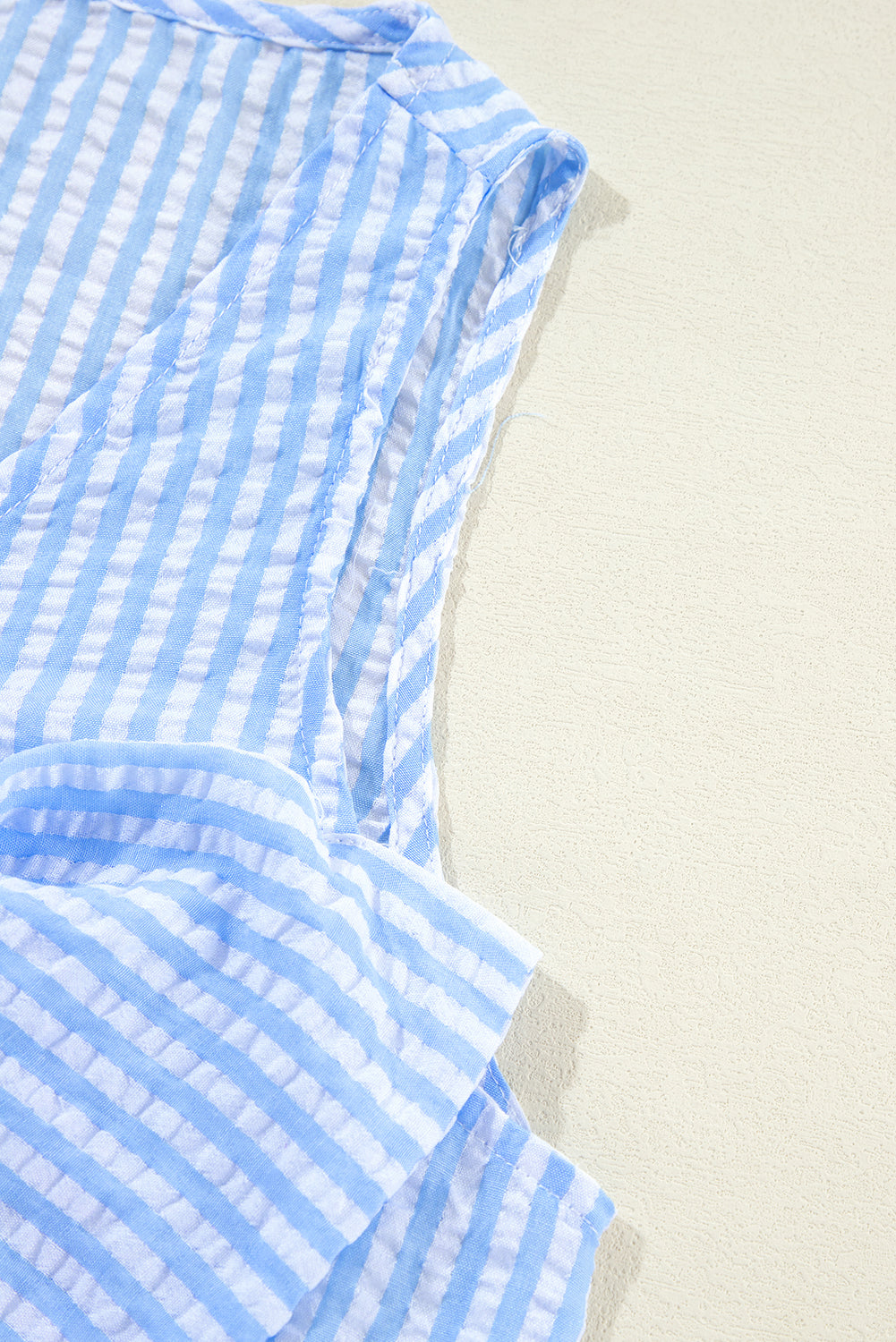 Sky Blue Stripe V Neck Bowknot Crop Tank and Shorts Set