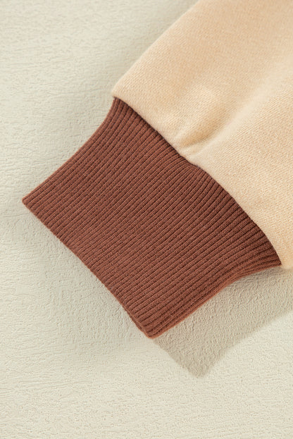 Helles French Beige gestreiftes Sweatshirt mit Colorblock-Patchwork-Kragen