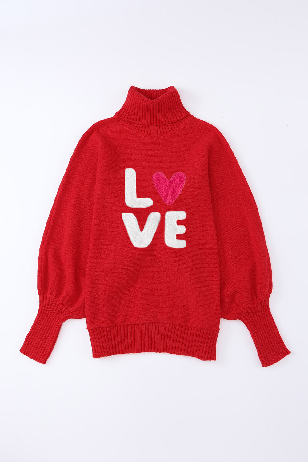 Racing Red Valentine Love Letter bestickter Pullover mit Stehkragen