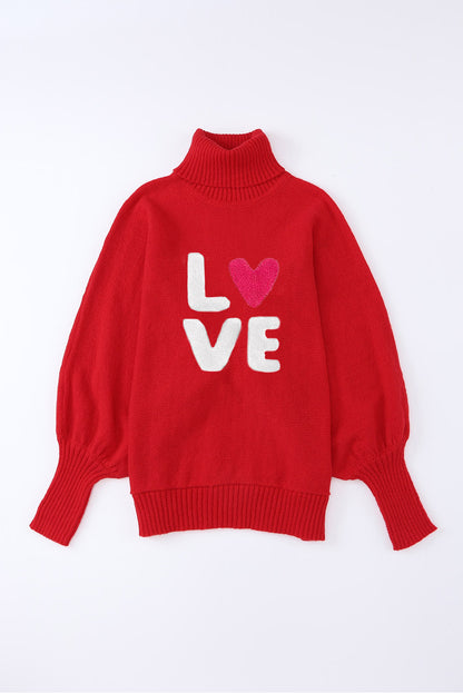 Racing Red Valentine Love Letter bestickter Pullover mit Stehkragen