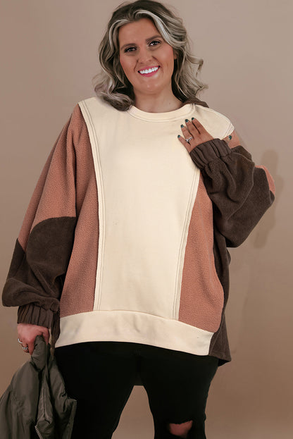 Brauner Hoodie mit sichtbaren Nähten und Farbblockdesign in Übergröße