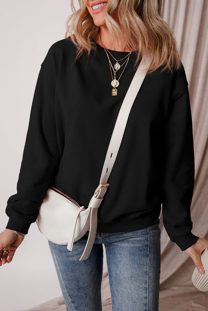 Schwarzes Frottee-Sweatshirt mit einfarbigem Fleecefutter und überschnittener Schulter