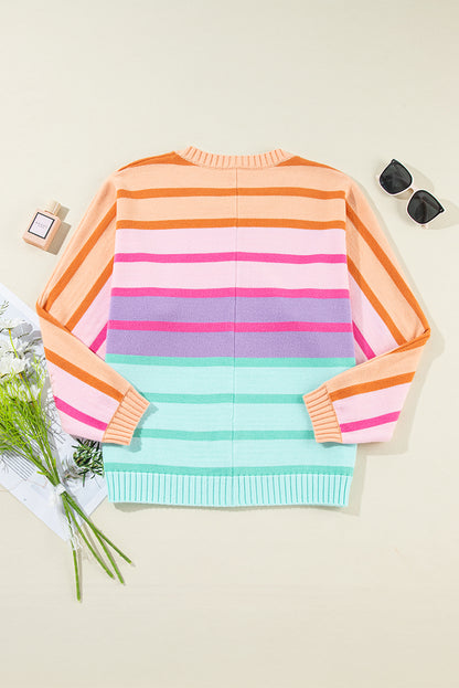 Mehrfarbiger, lässiger Pullover mit Farbverlauf und geripptem Rand