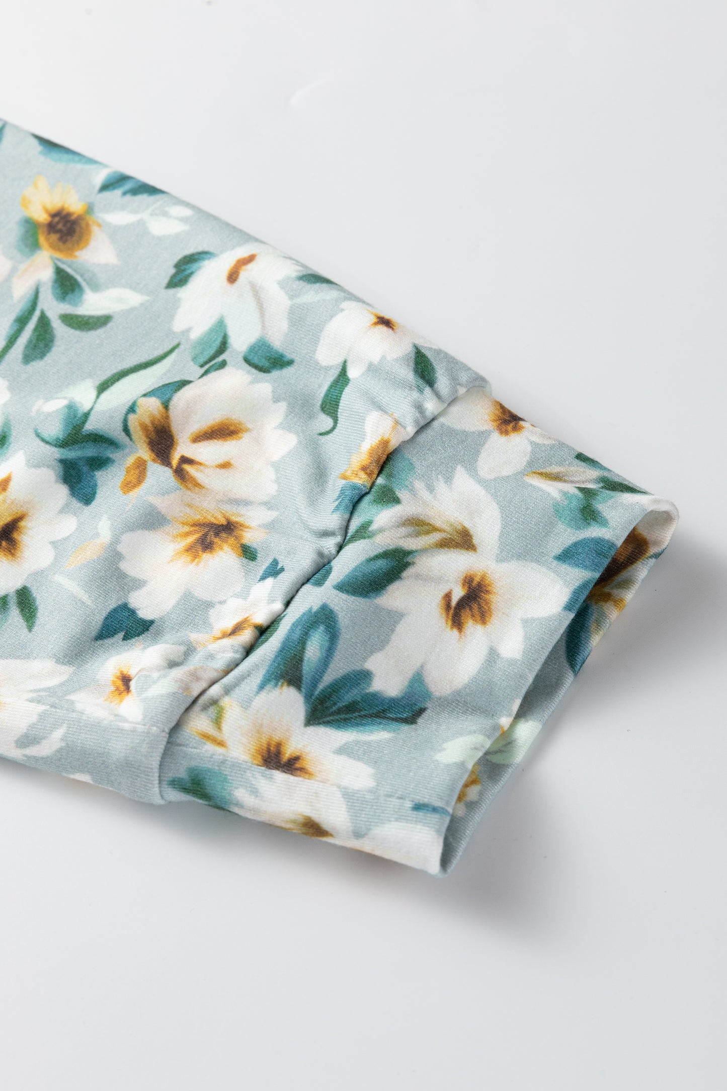 Parchment Twist Ribbed Floral Contrast Patchwork Long Sleeve Top