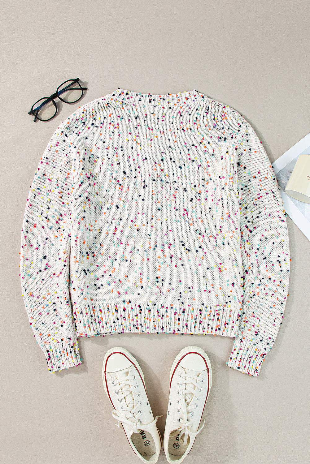 Weißer mehrfarbiger Konfetti-Pullover-Cardigan