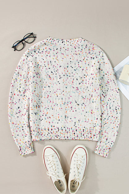 Weißer mehrfarbiger Konfetti-Pullover-Cardigan