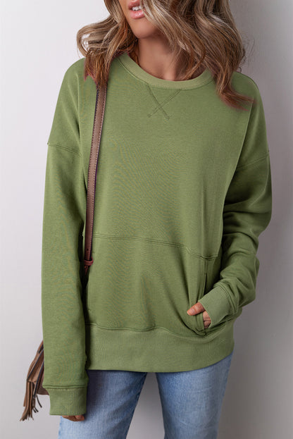 Vineyard Green – Lockeres Sweatshirt mit überschnittenen Schultern und überkreuzten Nähten