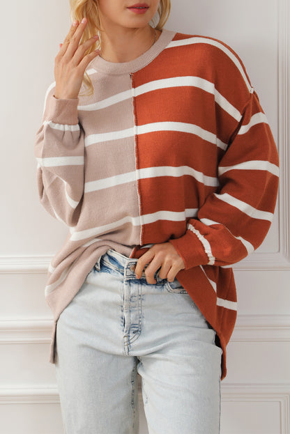 Braunes Oversize-Top mit kontrastierendem Print und überschnittenen Schultern