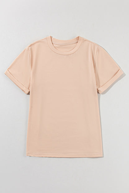 Khakifarbenes, lässiges T-Shirt mit Rundhalsausschnitt