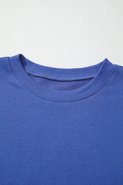 Sky Blue Varsity Striped Detail Drop Shoulder Oversized Sweatshirt