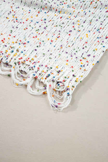 White Colorful Popcorn Knit Distressed Tunic Sweater