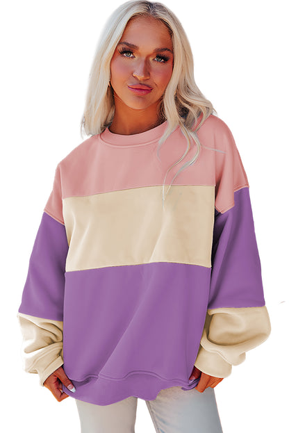 Meadow Mauve – Sweatshirt mit Patchwork-Print und überschnittener Schulterpartie im Colorblock-Stil