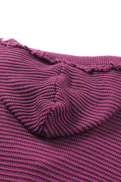 Gerippter Kapuzenpullover mit V-Ausschnitt und überschnittenen Schultern