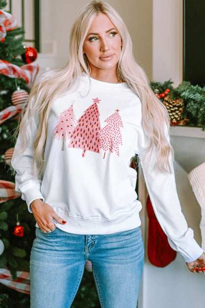 Weißes Sweatshirt mit Weihnachtsbaum-Punkte-Print