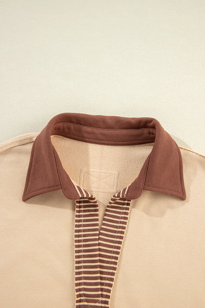 Helles French Beige gestreiftes Sweatshirt mit Colorblock-Patchwork-Kragen