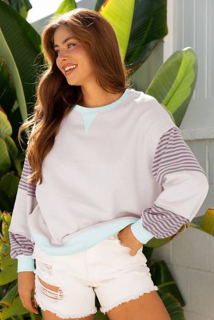 Delicacy Striped Colorblock Patchwork Drop Shoulder Sweatshirt