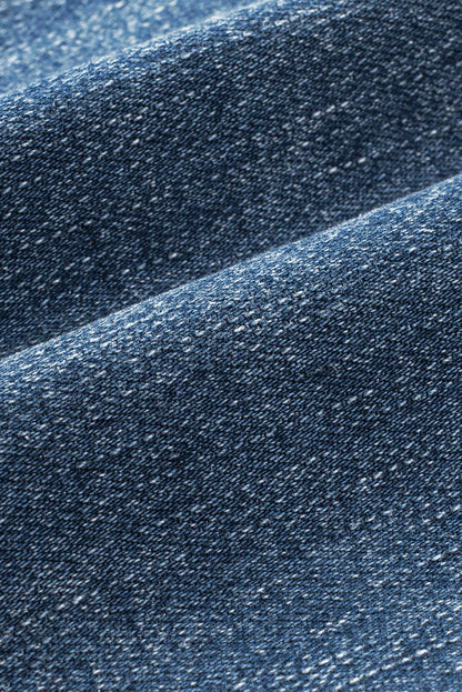 Himmelblaue, gerade Jeans mit Pailletten und amerikanischer Flagge und Stern-Grafik im Used-Look