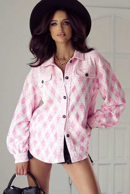 Delicacy – Strukturierte Hemdjacke mit Klappe und Tasche im geometrischen Muster