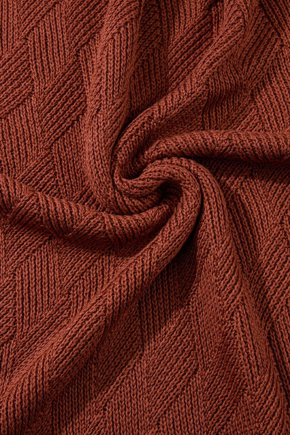 Gold Flame Einfarbig Strukturierter Lockerer Pullover mit Rundhalsausschnitt