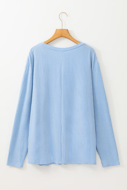 Myosotis – Geripptes, strukturiertes Langarm-T-Shirt in Übergröße