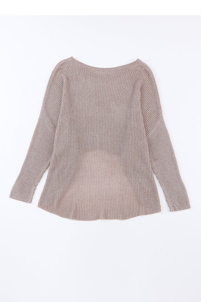 Grauer, lässiger Pullover mit Dolman-Ärmeln und hohem Bund